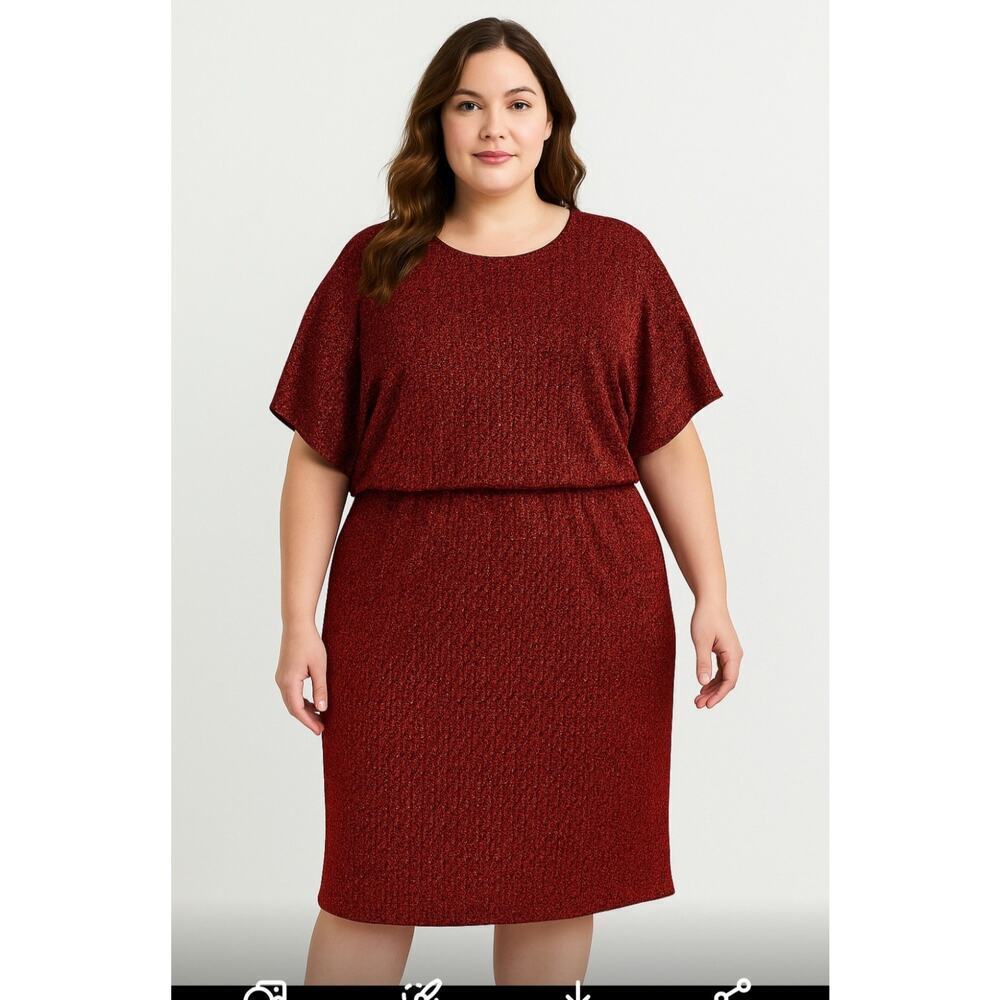 Jessica Howard Red Metallic Knit Dress Elegant Party Dress 14W Glitter Holiday.